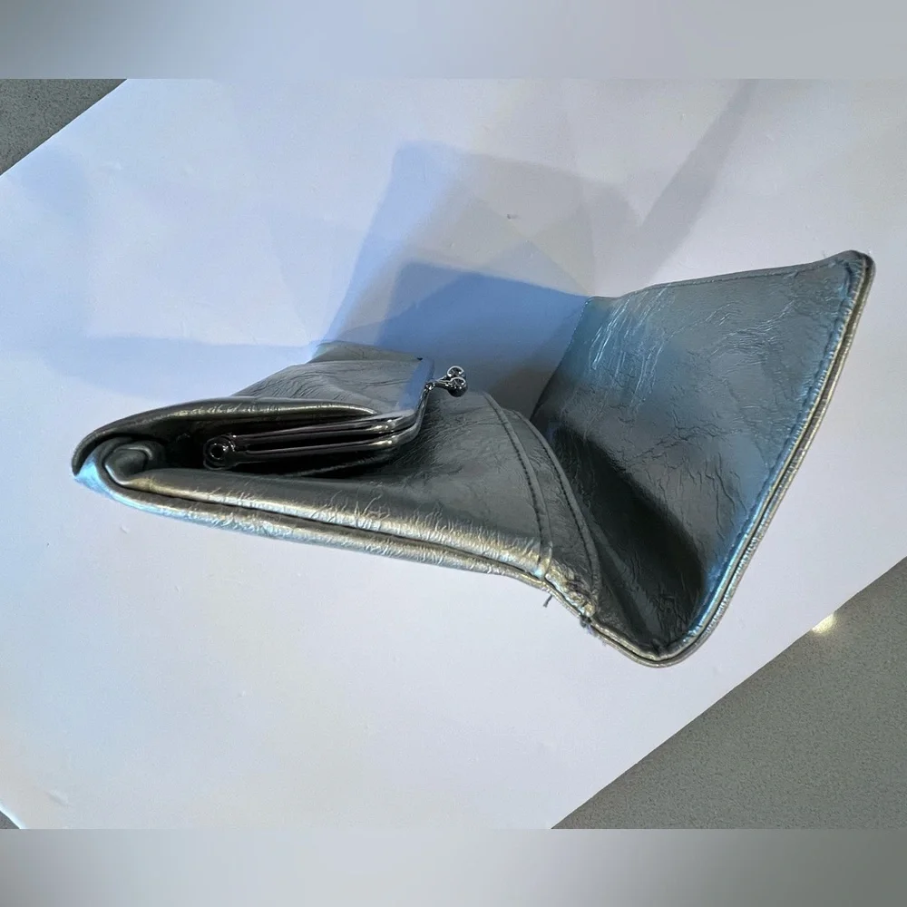 Silver Clutch Bag with magnetic closure coin purse & inside pockets